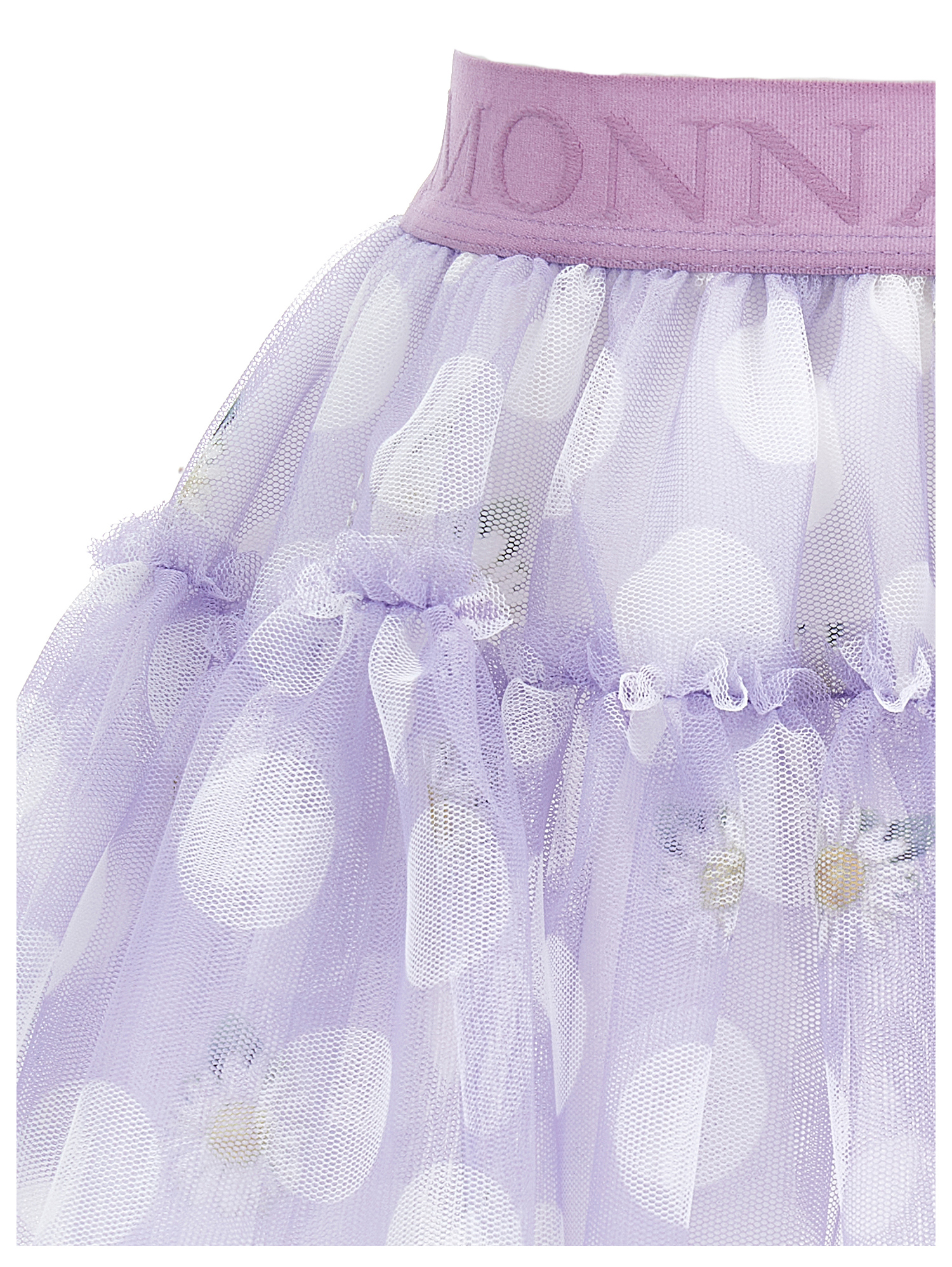 Shop Monnalisa Tulle Skirt With Polka Dots And Daisies In Wisteria