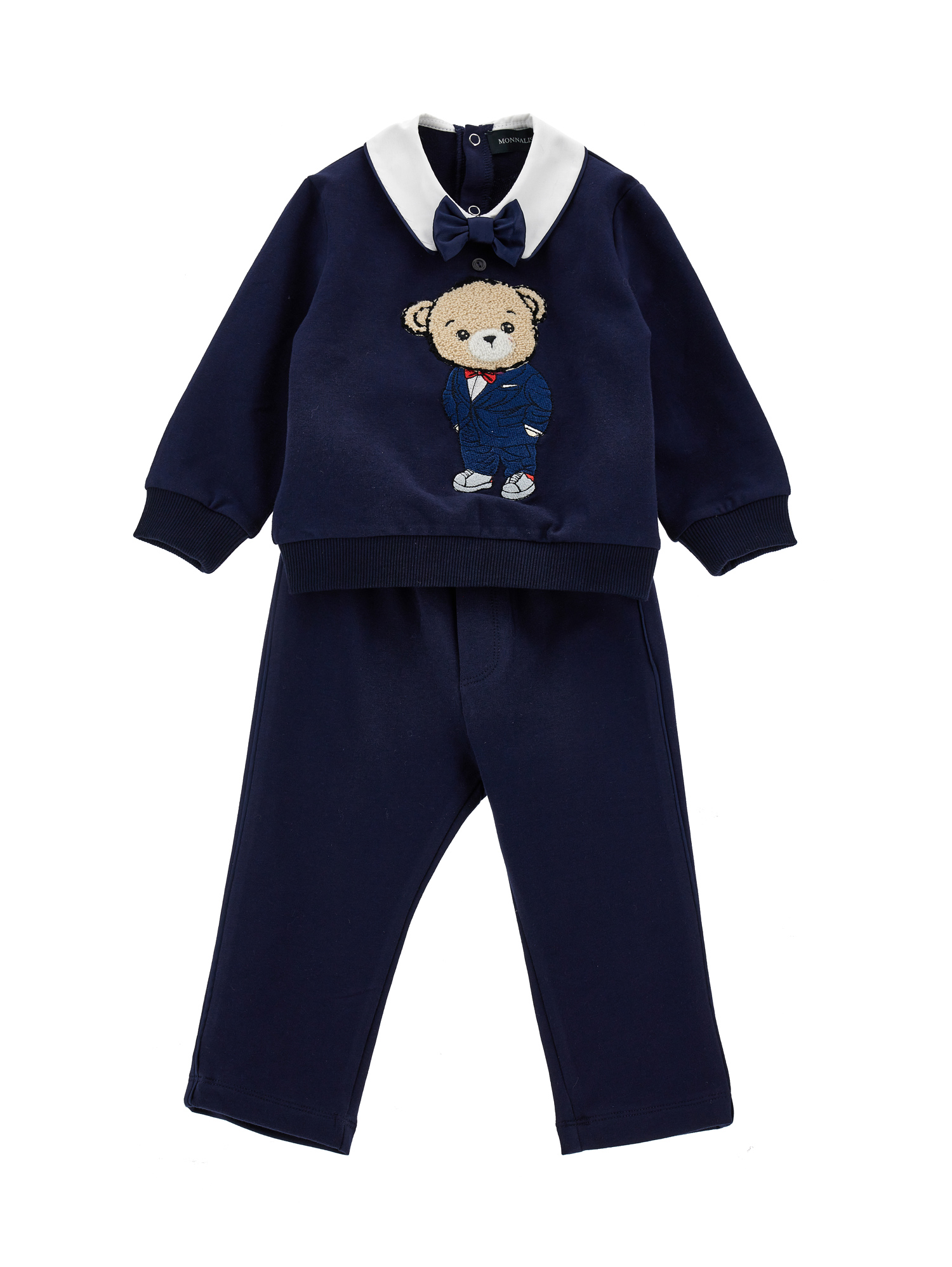 Monnalisa Two-piece Fleece Set With Teddy Bear In Dark Blue