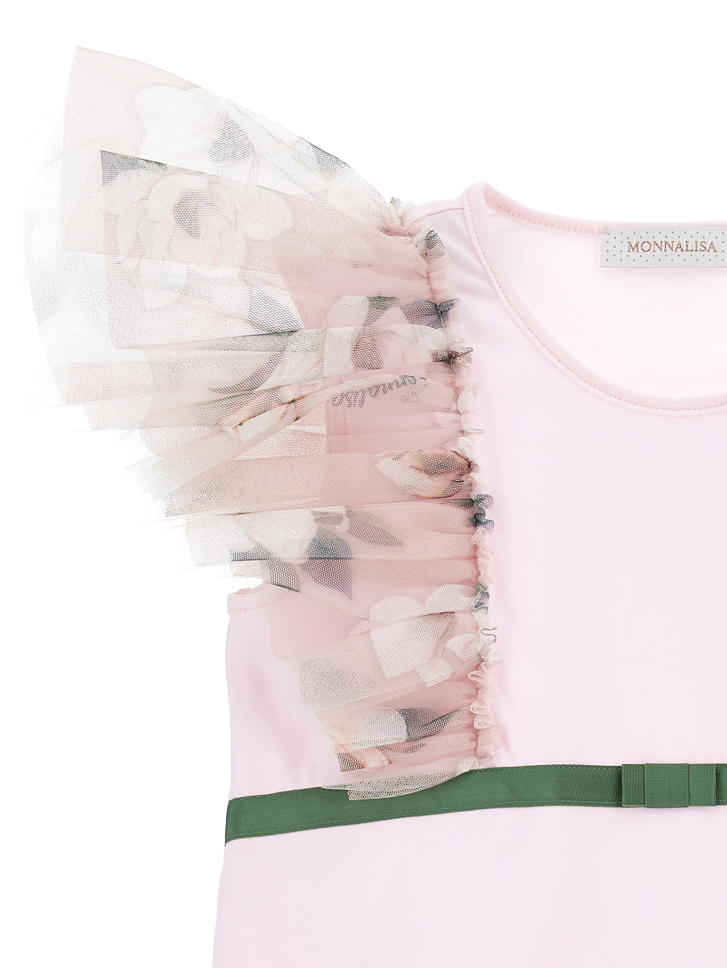 Shop Monnalisa Jersey T-shirt With Floral Trim In Dusty Pink Rose