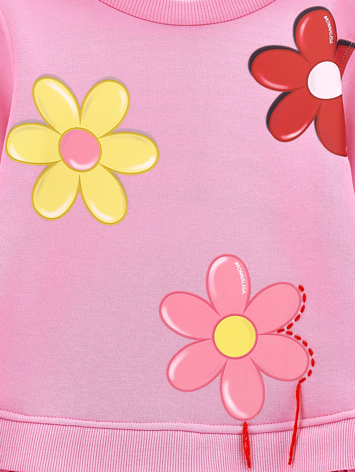 Monnalisa Sweatshirt Dress With Maxi Flowers In Bright Peach Pink
