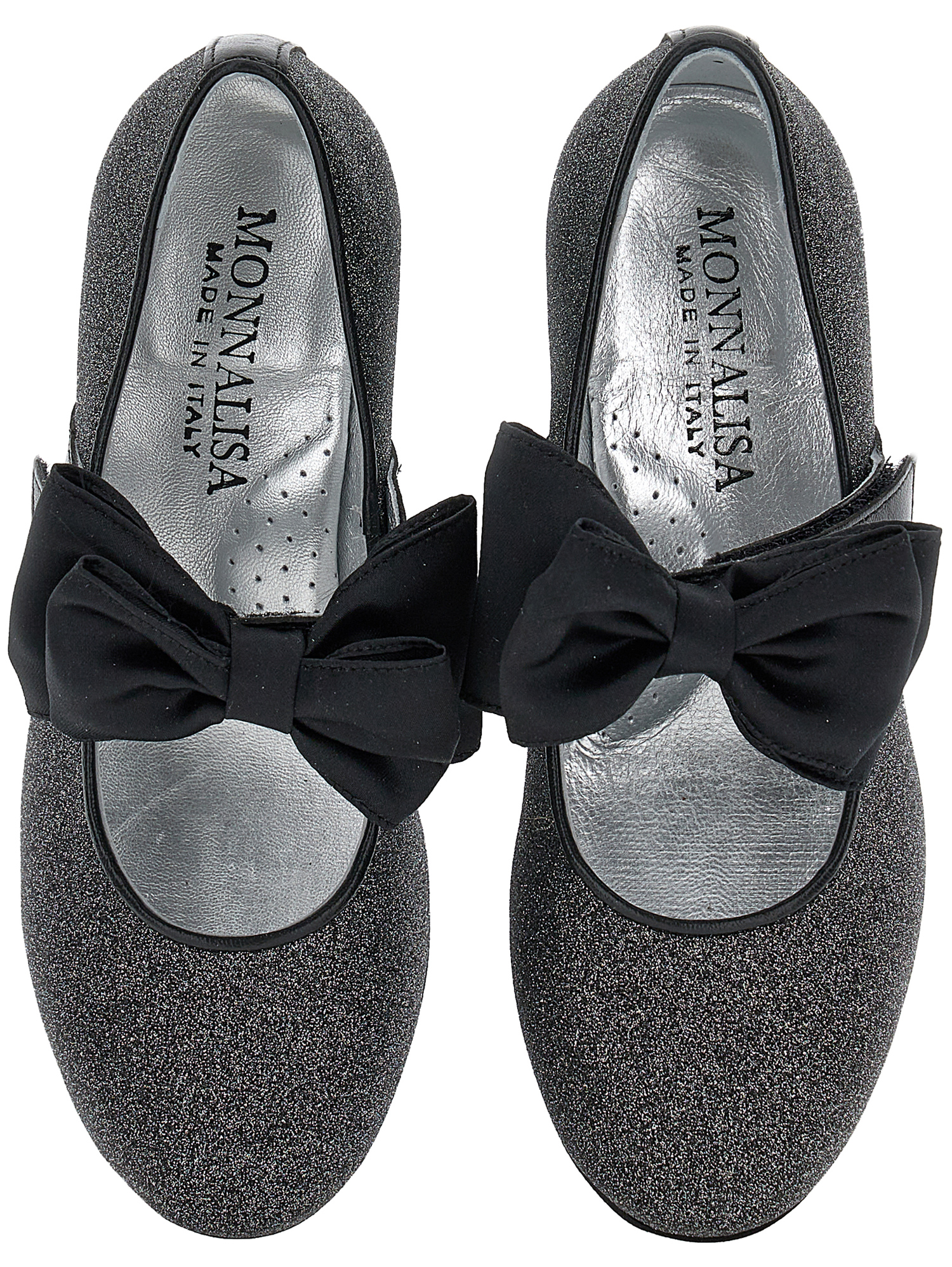 Monnalisa Micro Glitter Ballet Flats In Glitter Black